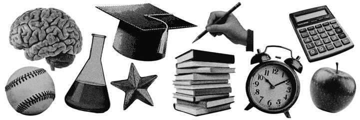 Wall Mural - set of school education halftone grunge vector design elements