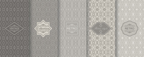 Aufkleber - Set of Cute geometric seamless patterns on modern background with minimal labels, frames. Abstract vector textures. Design for print, vaucher, decor, package, banner, card