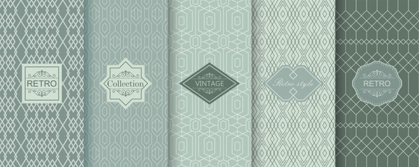 Aufkleber - Set of Cute geometric seamless patterns on modern background with minimal labels, frames. Abstract vector textures. Design for print, vaucher, decor, package, banner, card