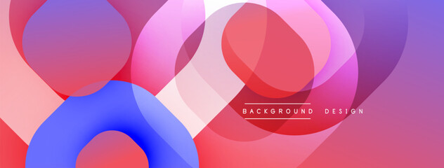 Wall Mural - Circular abstract design with overlapping translucent circles and round shapes, blending gradients and smooth curves, creating depth, contrast, and a dynamic visual effect