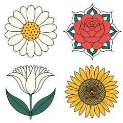 Wall Mural - floral assortment of a daisy, rose, lily and sunflower. botanical arrangement featuring diverse bloo