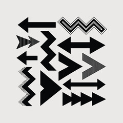 Poster - abstract composition of directional and zigzag shapes with textured fills, black and white design, m