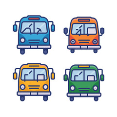 Sticker - collection of colorful bus icons. a set of four differently colored bus illustrations, perfect for g