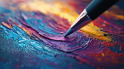 Fototapete - Detailed view of a tablet s stylus on its screen, showcasing precise lines and an artistic interface for digital creativity.