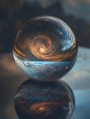 beautiful earth and universe reflection captured in a glass sphere showcasing stunning cosmic detail