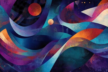 Wall Mural - cosmicinspired digital artwork featuring swirling nebulas and geometric patterns in deep purples and