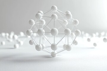 minimalist 3d render of white geometric spheres and connections in abstract design