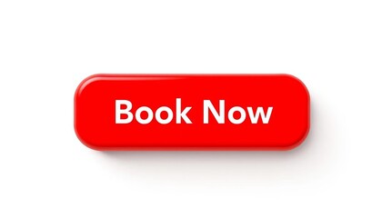 Bright red 'Book Now' button isolated on white background, button, isolated