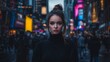 © Narongsag - Woman in Black Sweater  City Street  Urban Background  Portrait Photography
