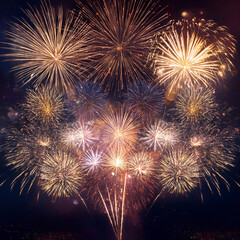 Wall Mural - vibrant fireworks display over city skyline generated image
