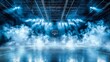 © BZXO - The stadium features dynamic views of a basketball game enhanced by theatrical smoke.