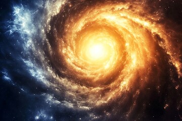 Wall Mural - bright cosmic spiral galaxy with fiery core and twinkling stars in space