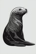 © Fiza - Humorous seal illustration, simple grey half fill, minimal design
