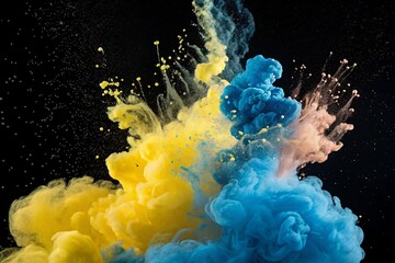 Wall Mural - Vibrant paint splashes on black background
