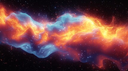 Wall Mural - Fiery blue orange nebula swirls dynamically across dark space. AI Generated