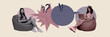 © deagreez - Composite sketch image design trend artwork collage of two lady sit beanbag coworking laptop vacancy office manager texting message dialog