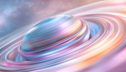 Wall Mural - A stunning digital artwork depicting a colorful planet with swirling rings against a starry background, evoking a sense of cosmic wonder.