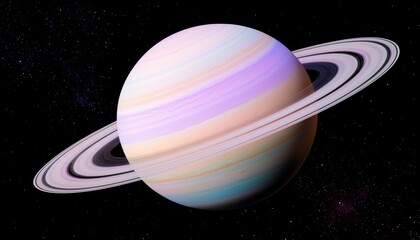Wall Mural - A stunning depiction of Saturn, showcasing its vibrant rings and colorful atmosphere against a black starry background.