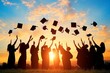 © viktorbond - Students throw their graduation hats in the air to celebrate graduation, confetti flying in the air