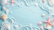 © Horse - Illustration pastel minimal mockup blank frame for background A serene beach scene with shells and water.