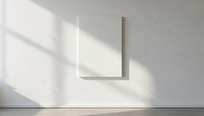 Poster - White wall with white square. Sunlight shadow. Textured, grunge, cement, old, design, abstract background. Rough pattern. Grey surface, material, stone, blank space.