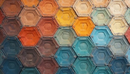 Fototapete - Colorful hexagonal tile pattern. Mosaic design with various colors. Modern interior decor element. Geometric background. Tiles for bathroom, kitchen design, wall decoration. Construction,