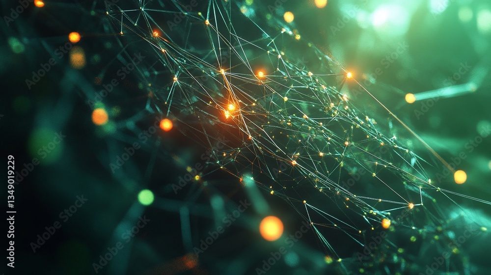 Abstract Network Connection with Glowing Nodes and Interconnected Lines