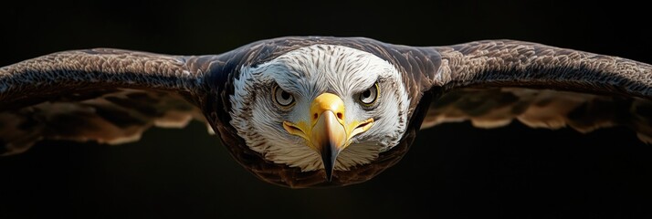 an eagle with sharp talons and a focused gaze on its prey, perched amidst the greenery of trees.