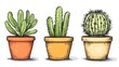 © Sukses - Hand drawn cactus in pots. Botanical illustration. Decorative plants.  Possible use  Home decor
