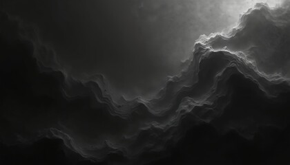 Poster - Abstract black and white illustration features moody atmosphere with dynamic shapes. Dark curves with deep shadows and light. Minimalist design with textures, high contrast, modern artistic artwork.