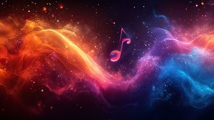 Wall Mural - colorful wave flows near a musical note, abstractly representing music and sound for related project