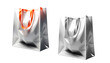 © PNG Queen - conjunto de sacolas de compras feita de plástico nas cores laranja e branco em fundo branco