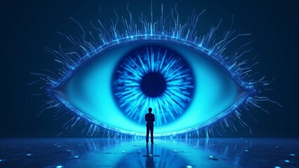Wall Mural - Man Standing Before Glowing Eye Vision
