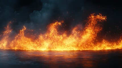 Wall Mural - fire flames burn against a black background, creating a dramatic visual.