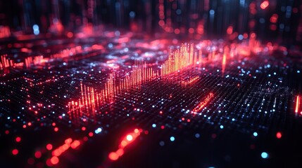 Wall Mural - red and blue lines on black show crypto volatility and risks.