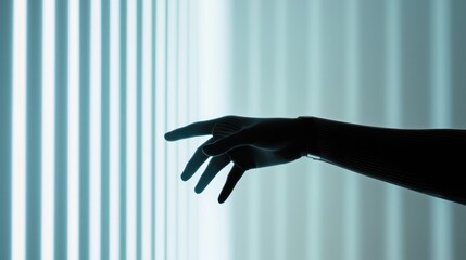 Poster - Cybernetic Hand Reaching in Neon Light Digital Realm Connection Future Innovation Technological Advance