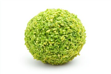 Fototapete - Green crunchy coated ball displayed on white background in studio shot close up eye level view