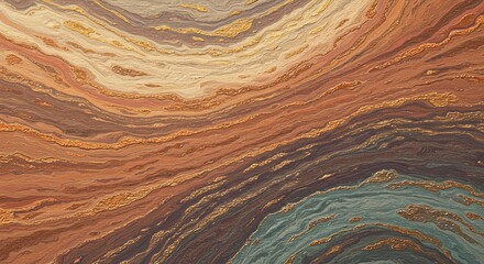 Poster - A gold and brown painting with a blue and green swirl