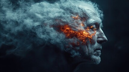 Wall Mural - the man's head disintegrates into fragments, visually symbolizing the intense pressure, stress, and 