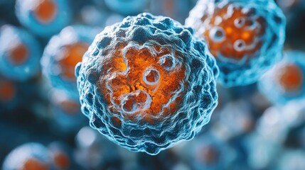 Aufkleber - Microscopic view of cells, detailed 3D render of a cell cluster.
