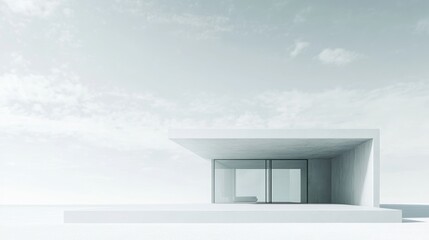 Poster - Minimalist white house exterior under a bright sky.
