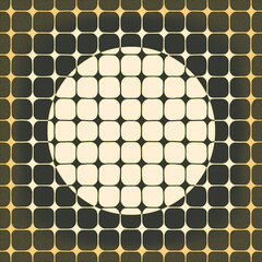 Retro - futuristic black and white with golden  symmetry  graphic background.  gradient circle and line pattern frame , minimal elegant  design