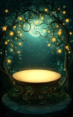 Wall Mural - a podium formed from intertwining vines and glowing flowers, resting in an enchanted grove
