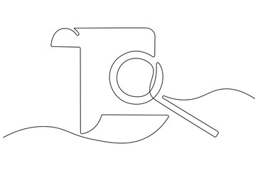 Wall Mural - continuous one line drawing of paper document with magnifying glass. single line drawing illustratio