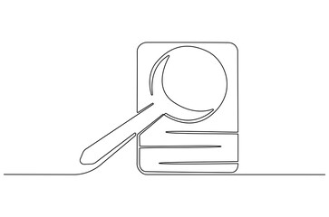 Wall Mural - continuous one line drawing of paper document with magnifying glass. single line drawing illustratio