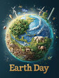 © Atlantis - Planet earth covered in lush greenery and wildlife for earth day celebration