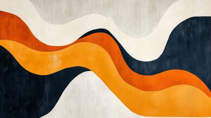 Poster - Abstract wavy background with orange, beige, and dark blue color palette.