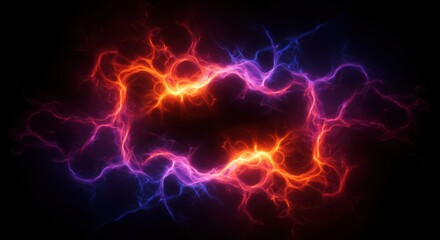 Wall Mural - abstract fractal design features a glowing, square-shaped frame of intertwined, fiery orange and vib