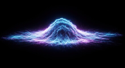 Wall Mural - a glowing, mountainous form with fractal-like, lightning-streaked edges emanates light against a dar