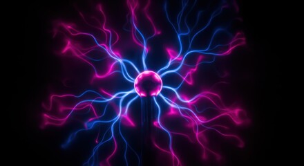 Wall Mural - a close-up shot of a plasma ball with vibrant pink and blue electrical discharges emanating from a c